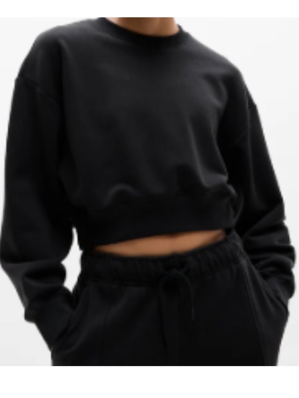 Athleta Terry Crop Crew sweatshirt Black Size XS